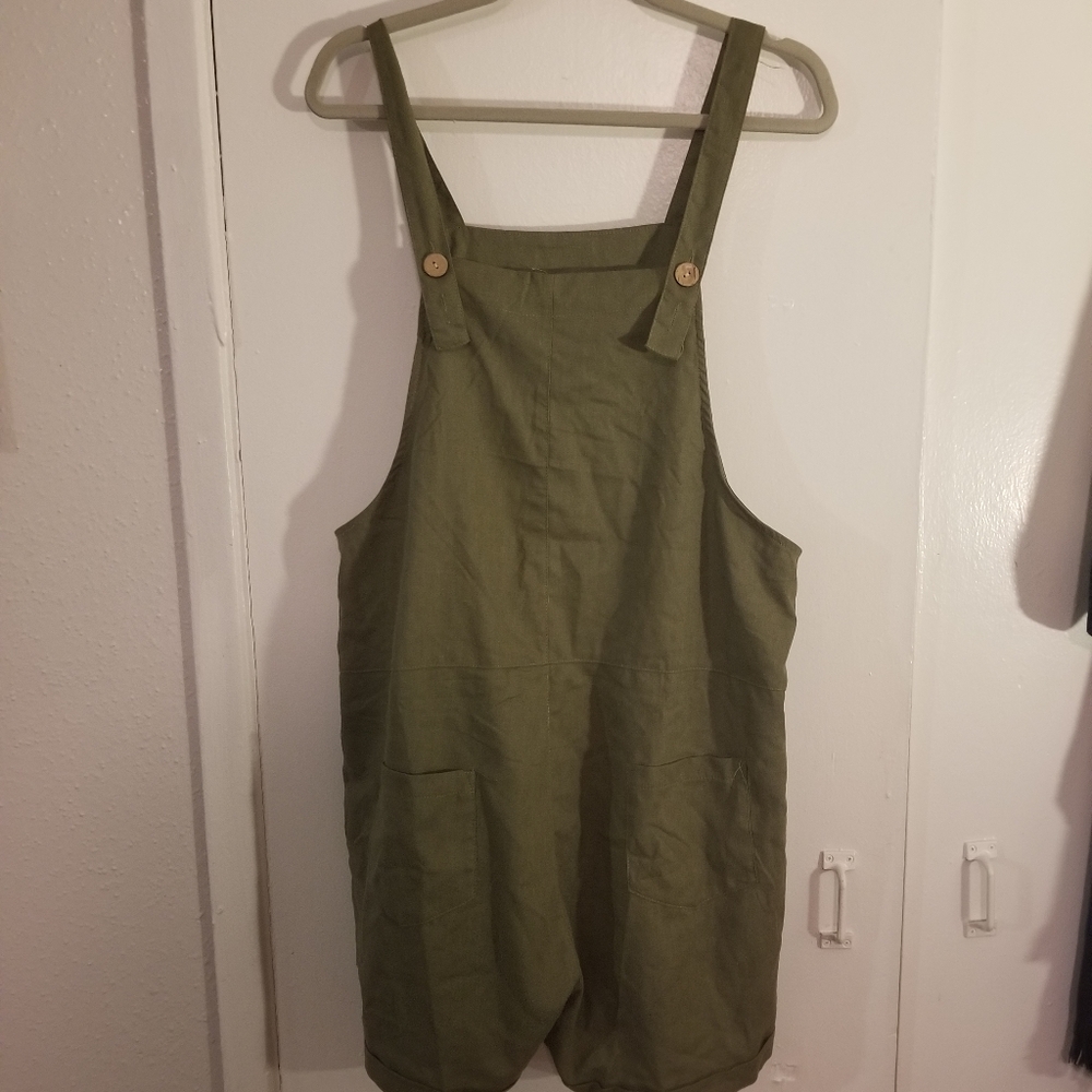 Olive green overall shorts